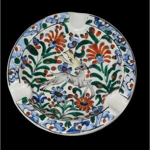 Ikaros Vintage Ceramics Rare Made In Hydra Greece Floral Deer Ashtray